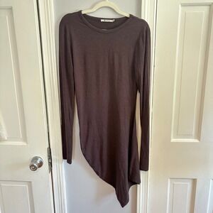 T Alexander Wang Women Medium Top Brown Asymmetric Hem Long Sleeve Modal Stretch